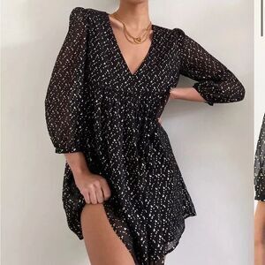 Sunday Best Babydoll Dress‎ Jinx Size XS Black with Gold Accents Pullover Lined